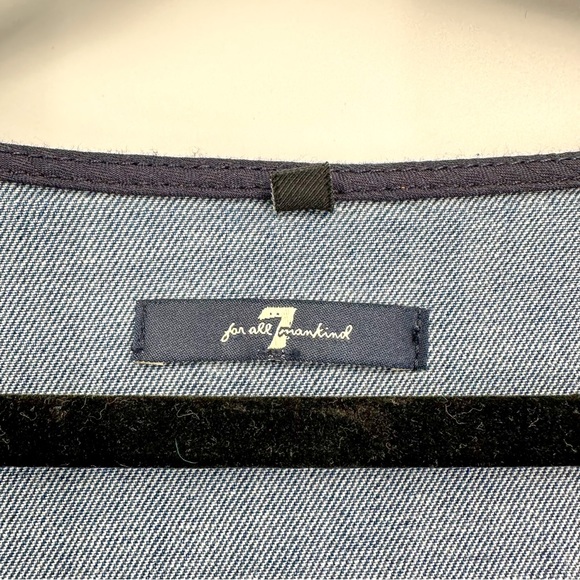 7 For All Mankind Denim Blue Jean Ring Zipper Front V Neck Midi Dress Size XS - Picture 7 of 7